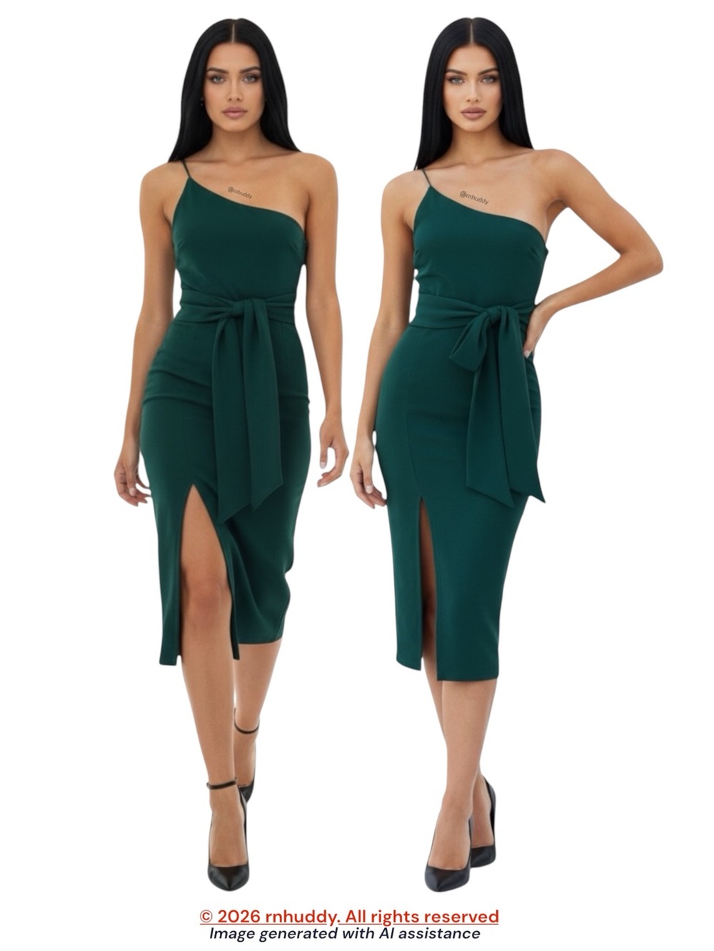 Hello Molly size 6 green one shoulder midi dress